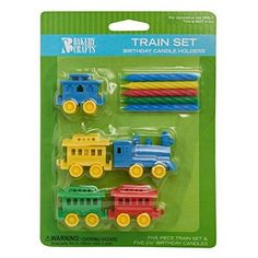 a set of train magnets in plastic packaging