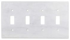 three gang light switch plates in white marble with holes on each side and two toggles