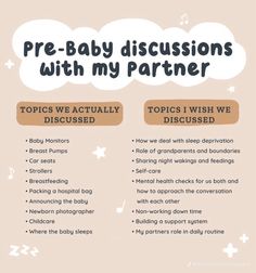 a baby is sleeping with the words, pre - baby discussions with my partner