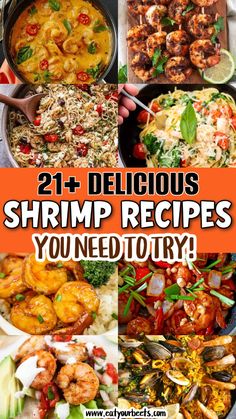 seafood dishes with the words 21 delicious shrimp recipes you need to try in this post