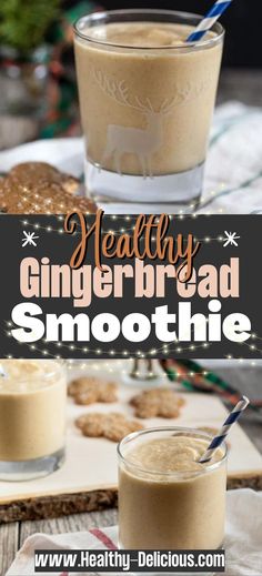 healthy gingerbread smoothie recipe with text overlay