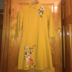 100% Polyester, Brand New, With Lining. Size Runs Small. Embroidered Summer Dresses For Work, Summer Workwear Dresses With Embroidery, Spring Workwear Dresses With Floral Embroidery, Collared Yellow Dress For Work, Casual Embroidered Work Dresses, Casual Embroidered Dresses For Work, Casual Embroidered Workwear Dresses, Floral Shift Dress, Yellow Floral