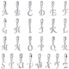 Alphabet Letter A-Z charms Fit for Bracelet or Necklace Material :  Sterling Silver with CZ rhinestone Size: 1X2cm Fits European bracelet and major brand bracelets like Pandora.  Gift for: Women, girlfriend, mother, lover,best friend,sister,yourself Pandora Bracelet Charms Ideas, Diy Chain, Rose Gold Charms, Family Necklace, Pandora Bracelet Charms, Pandora Charm, Cross Border, Letter Pendants, Letter Charms