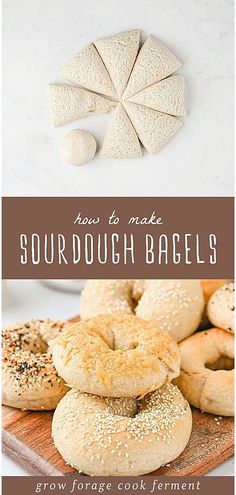 an image of sourdough bagels on a cutting board