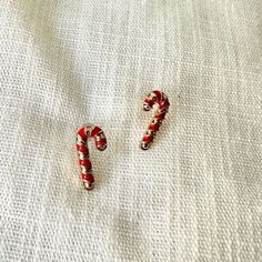 Cute Red And Gold Candy Cane Christmas Stud Earrings Candy Csne Earrings, Crochet Candy Cane Earrings, Candycane Earrings, Christmas Stud Earrings, Chanel Stud Earrings, Dangle Cross Earrings, Gold Candy, White Gold Diamond Earrings, Candy Cane Christmas