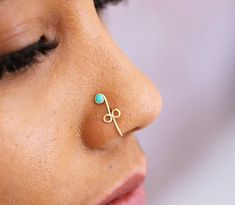 Strengthen your inner goddess and style, with this evil eye protection nose cuff. Adjustable (one size fits all), this turquoise gold nose cuff is super trendy and comfortable : - adjusts to your unique nose shape with a simple gentle pinch. Perfect to treat yourself & for gift giving! Details : * Material: handcrafted from tarnish-resistant highest quality gold plated wire; ► Please NOTE: Due to health/hygiene reasons, our nose cuffs can not be returned. ► Comes beautifully packaged, in our bra Nose Ring Gold, Double Nose Ring, Tiny Jewelry, Fake Nose Rings, Nose Shapes