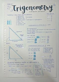 a piece of paper with writing on it that says trigonometry and some diagrams