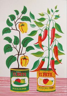 a potted plant with peppers in it sitting next to a can of el patrono