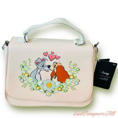 Loungefly Disney Lady And The Tramp Kissing Scene Crossbody Product Detail: Pearl And Floral Detailing Removable Crossbody Strap Polyurethane; Polyester Approx. 11" W X 8" H X 4 3/4" D New With Tags ***Sold Out And Out Of Stock*** ***Firm Price*** Disney Style Crossbody Shoulder Bag With Adjustable Strap, Disney Rectangular Travel Bag, Disney Travel Bags With Detachable Strap, Disney Style Crossbody Bag For Daily Use, Disney Rectangular Shoulder Bag For Travel, Disney Satchel Bag For Everyday Use, Disney Style Rectangular Shoulder Bag For Travel, Disney Crossbody Bags For Disney Trips, Disney Style Crossbody Bags For Disney Trips