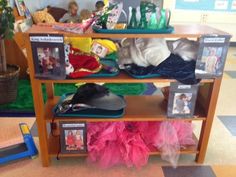 a shelf filled with shoes and other items