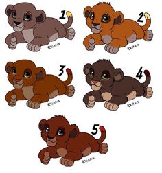 four different types of baby animals with numbers on them