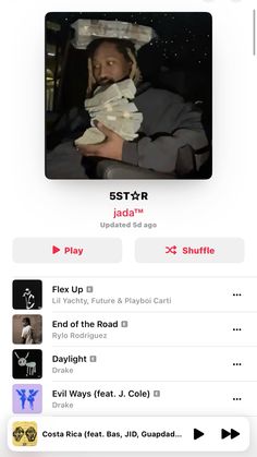 an iphone screen showing the music player's playlist and other items on it