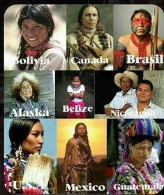 many native american people are shown in this collage with the names of their countries