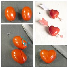 four pictures showing how to make heart shaped candy