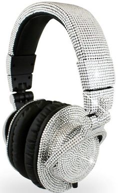 the headphones are decorated with silver and black beads