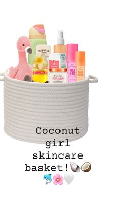 a white basket filled with lots of different items