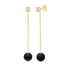 Chic and stylish, these onyx chain drop earrings elevate your day and nighttime looks. 14K gold Each earring features a long linear chain drop and an 8.0mm ball-shaped black onyx dangle Polished ball post; friction backs 14k Gold Linear Earrings For Evening, Elegant Black Jewelry With Cable Chain, Elegant Black Earrings With Adjustable Chain, Formal Black Jewelry With Cable Chain, Formal Black Cable Chain Jewelry, Elegant Black Dangle Linear Earrings, Elegant Black Linear Dangle Earrings, Minimalist Black 14k Gold Earrings, Chain Drop Earrings