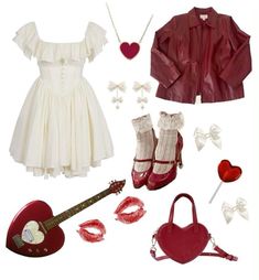 Heart Clothing Aesthetic, Heart Themed Outfits Aesthetic, Valentines Coquette Outfit, Valentines Clothes Aesthetic, Heart Outfits Aesthetic, Heart Themed Clothes, Cupidcore Aesthetic Outfit, Ldr Outfit Aesthetic, Goth Lovecore Outfit