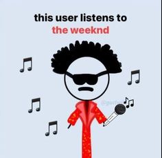 this user listens to the weekend with music notes in front of him and his microphone