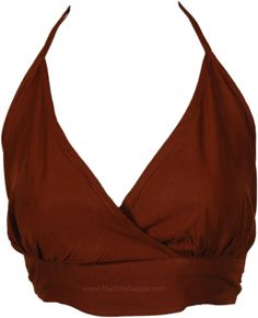 A single soft solid-colored halter neck bralette has straps that come up from the sides of the bralette that extend behind the neck, creating a halter-style neckline. Additionally, it has another tie at the back to secure the bralette in place. #tlb #Sleeveless #beachwrap #bohemianfashion #Handmade #BohemianTop Backless Halter Top With Built-in Bra, Summer Crisscross Straps T-back Halter Top, Fitted Halter Top With Built-in Bra And Cross Back, Adjustable Halter Top With Built-in Bra For Summer, Fitted Triangle Halter Top With Removable Bra Pads, Fitted Strappy Solid Halter Top, Fitted Solid Strappy Halter Top, Chic Adjustable Halter Neck Top, Solid Halter Top With Straps For Summer