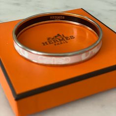 Hermes Narrow Bangle, Special Edition, Brides De Gala Design. Gently Worn. Silver Hardware, Slightly Tarnished To Gold. Gala Design, Hermes Jewelry, Hermes Paris, Silver Hardware, Womens Jewelry Bracelets, Pink White, Bangles, Women Jewelry, Silver