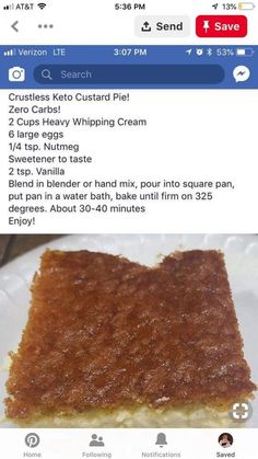 Low Carb Treats Recipes, 0 Carb Desserts, Crustless Custard, Keto Custard, Desserts Keto, Keto Sweets, Custard Tart