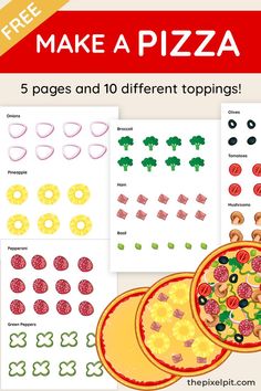 the printable pizza worksheet for kids to learn how to make different toppings