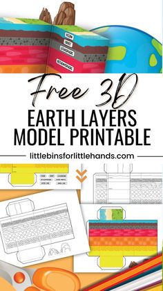 the earth layers model printable is shown with pencils, scissors and other items