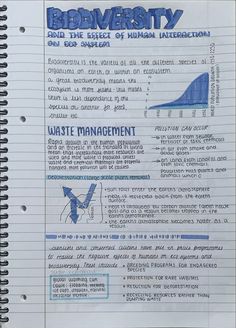 an open notebook with information about waste management and the words,'university and the effect of human interaction '