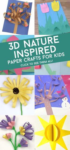 Get inspired with this collection of 3D paper crafts for kids to make. These 3D craft ideas are perfect for the classroom or at home. Kid of all ages, especially preschool, will enjoy creating with an inexpensive craft supply like construction paper. #3d #paper #craftsforkids #twitchetts 3d Craft Ideas, Art Projects With Paper, Crafts Nature, 3d Crafts, 3d Art Projects, Paper Quilling For Beginners, Construction Paper Crafts, Inexpensive Crafts, 3d Paper Art