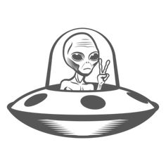 an alien sitting in a spaceship with the peace sign on it's hand and pointing to