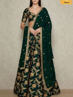 Color: Green Silhouette / Shape: A line Wash Care: Dry Clean Only Occasion: Wedding, Cocktail / Reception, Engagement, Ethnic Wear, Marriage Prize:-₹5,499.00 Sabyasachi Lehenga Cost, Sabyasachi Wedding Lehenga, Banaras Lehenga, Trendy Outfits Skirts, Lehenga Bridal, Bridal Lehenga Choli