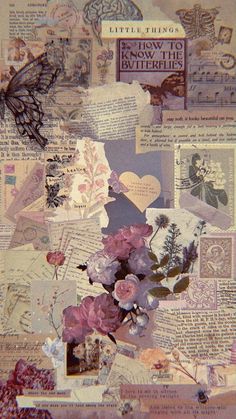 altered collage with flowers, butterflies and letters