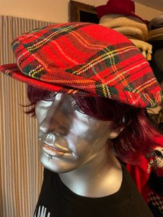 This nice red plaid wool cap is made by Imperial Caps Inc.  It has a snap front, and the back overlaps with velcro for adjustability.  Very stylish addition for the season.  As is, no returns Adjustable Plaid Cap, Plaid Adjustable Curved Brim Hat, Adjustable Plaid Hat With Curved Brim, Casual Plaid Flat Cap, Red Flat Cap For Fall, Classic Plaid Hat For Fall, Adjustable Plaid Hat For Fall, Plaid Cap For Fall, Classic Plaid Fall Hat