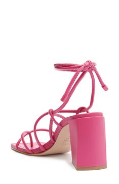 Tubular straps climb up the vamp and wrap at the ankle of a stylish sandal balanced by a square toe and architectural block heel. 3" heel Synthetic upper and lining/leather sole Made in Brazil Leather Lace-up Sandals With Sculpted Block Heel, Adjustable Block Heels With Wrapped Heel, Pink Lace-up Sandals With Ankle And Heel Strap, Pink Lace-up Sandals With Heel And Ankle Strap, Chic Adjustable Block Heels With Wrapped Heel, Adjustable Block Heels With Heel Loop, Adjustable Block Heel With Strap, Adjustable Block Heel With Heel Strap, Summer Lace-up Sandals With Stacked Heel And Ankle Strap