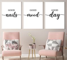 Basement Salon, Nail Setup, Nail Salon Wall Art, Nail Salon Art, Beauty Studio Decor, Spa Brochure, Pink Office Decor, Nail Parlour