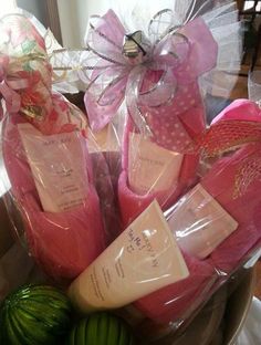 a basket filled with personal care items on top of a table