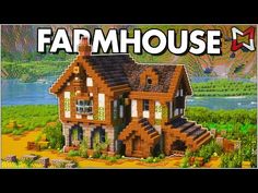 a large house in the middle of a field with trees and bushes around it, that says farmhouse