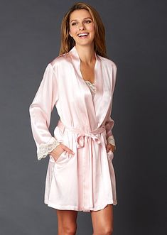 Feminine Satin Robe For Sleep, Feminine Satin Sleep Robe, Silk Wrap Robe For Wedding Night, Silk Camisole Top, Silk Nightwear, Silk Chemise, Silk Nightgown, Short Gowns, Cotton Sleepwear