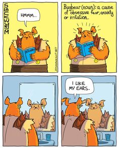 a comic strip with an orange cat reading a book