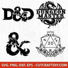 the d & d logo is shown in black and white, with different font styles