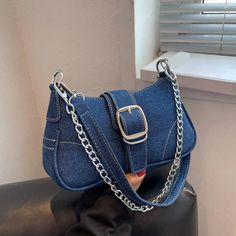 Color: Blue, DEEP BLUE Tas Denim, Tas Bahu, Cross Shoulder Bags, Denim Crossbody, Beg Tangan, Denim Shoulder Bags, Bag Women Fashion, Jeans Bag, Baguette Bag