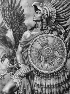 a drawing of a native american woman holding a shield with an eagle above her head