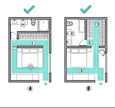 the floor plan for a small apartment with two separate rooms and one bedroom on each side