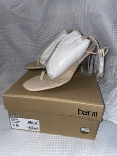 Brand New Bar Iii Womens Beige Tie Transparent Bimini Block Heel Heeled Thong Sandals Size 5 **Box May Be Damaged** Thong Sandals, Block Heels, Women Shoes, Sandals, Bar, Brand New, Heels, Women Shopping