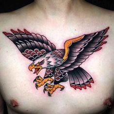 an eagle tattoo on the chest