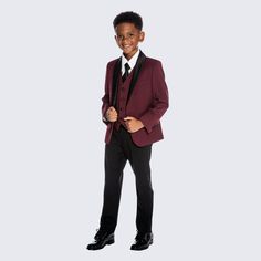 Boys Burgundy Tuxedo Slim Fit Shawl Lapel 5-Piece Set for Kids Teen Children - Wedding - High Quality | Perfect Tux Burgundy Tuxedo Suit For Formal Occasions, Burgundy Tailored Tuxedo For Formal Occasions, Formal Burgundy Tuxedo, Burgundy Tux, Planning 2023, Party Wear Blazers, Son Outfits, Maroon Suit