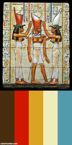 an image of egyptian art with color swatches and colors in the same palettes