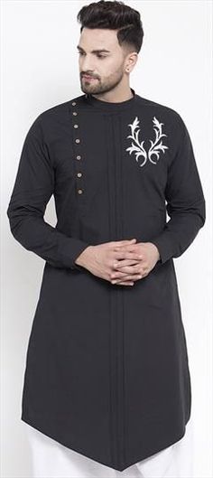 Black and Grey color Kurta in Cotton fabric with Embroidered, Thread work Fitted Black Kurta With Floral Embroidery, Black Embroidered Cotton Kurta, Party Wear Kurta, Engagement Reception, Reception Lehenga, Thread Work, Grey Color, Salwar Kameez, Wearing Black