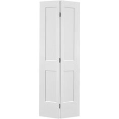 an open white door with two panels on the side and one panel in the middle